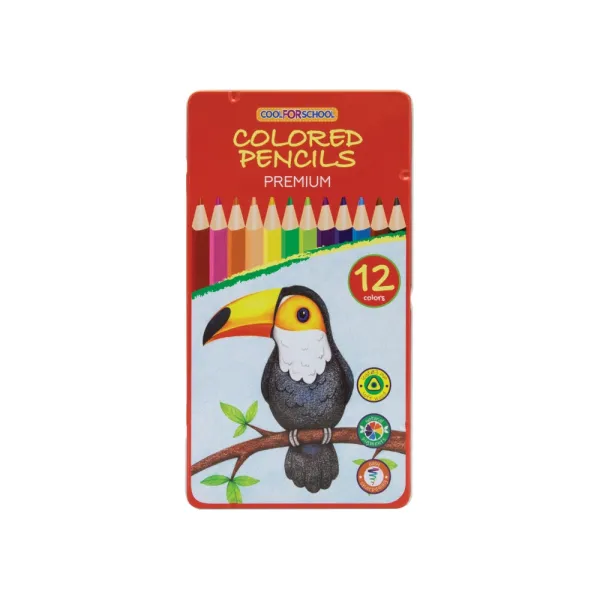Карандаши цветные Premium, 12 цветов, трехгранные, в металлической коробке Cool for school (CF15178) - Фото 8