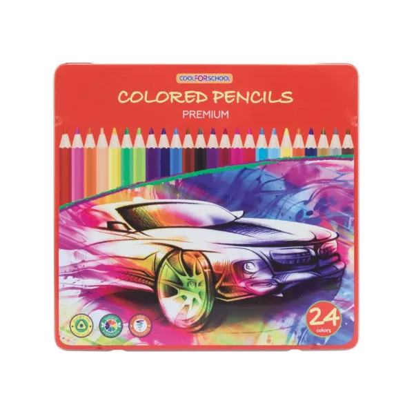 Карандаши цветные Premium, 24 цвета, трехгранные, в металлической коробке Cool for school (CF15179) - Фото 9