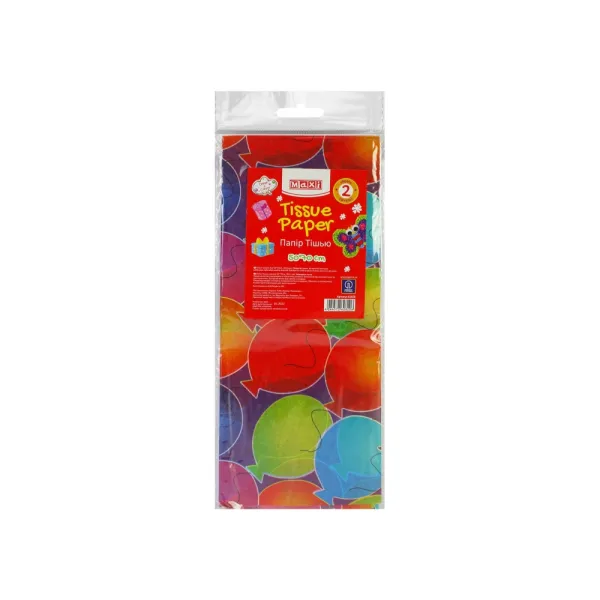 Бумага тишью, 20г/м, 2 листа 50 х 70 см, Balloons Maxi (MX62820) - Фото 1