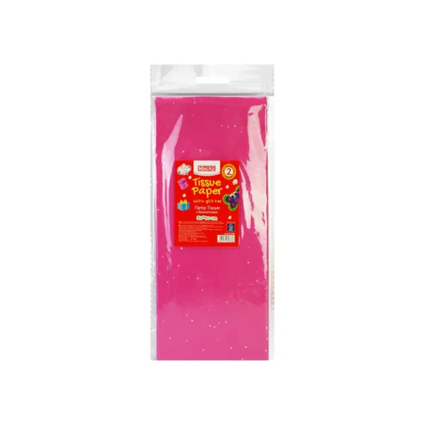 Бумага тишью, 17г/м, 2 листа 50 х 70 см, цвет розовый с блестками Maxi (MX62833) - Фото 1