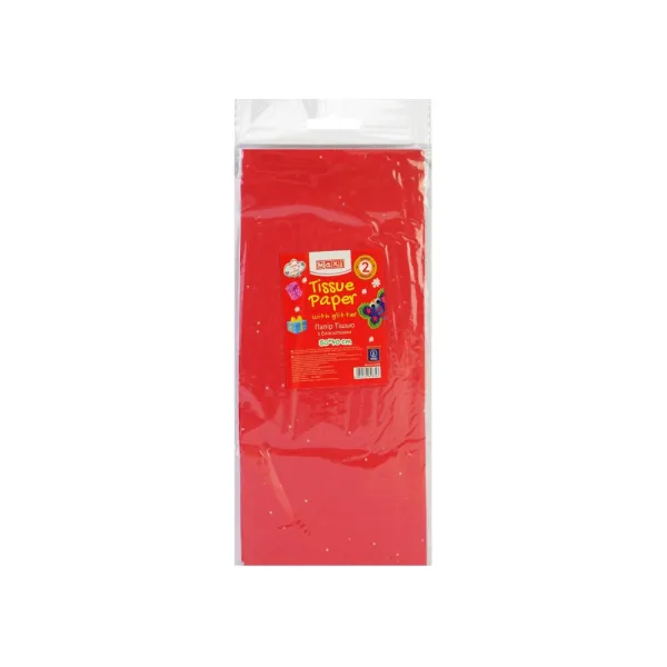 Бумага тишью, 17г/м, 2 листа 50 х 70 см, цвет красный с блестками Maxi (MX62834) - Фото 1