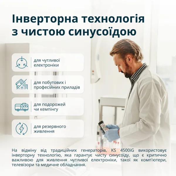Генератор газобензиновый инверторный 230В, 4.5кВт Konner&Sohnen (KS4500IG) - Фото 7
