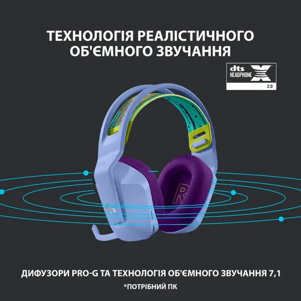 Гарнітура бездротова ігрова G733 Lightspeed, RGB, лілова Logitech (981-000890) - Фото 2