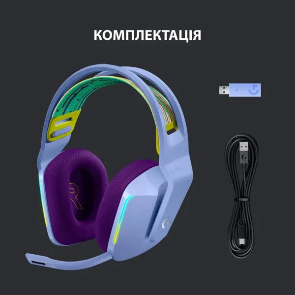 Гарнітура бездротова ігрова G733 Lightspeed, RGB, лілова Logitech (981-000890) - Фото 3