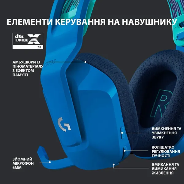 Гарнитура беспроводная игровая G733 Lightspeed, RGB, синяя Logitech (981-000943) - Фото 7