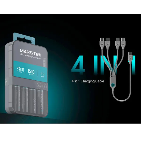 Акумулятор AA 3700 мВт*год, зарядний порт USB Type-C, 4 шт, з кабелем, Marstek (5070C) - Фото 7