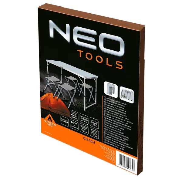 Набор стол и стулья раскладные, стол 60х120х60см, 4 стула 36х34х27см Neo Tools (63-159) - Фото 13
