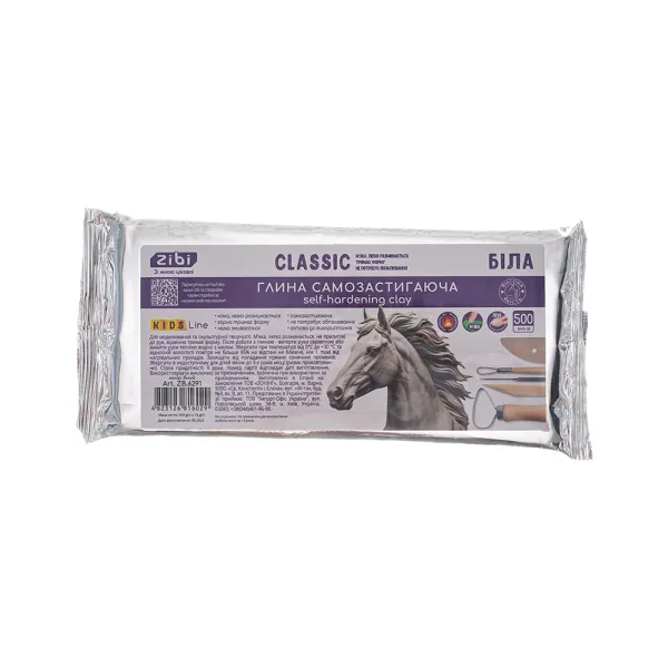 Глина самозастигаюча CLASSIC, 500 г, біла ZiBi (ZB.6291)
