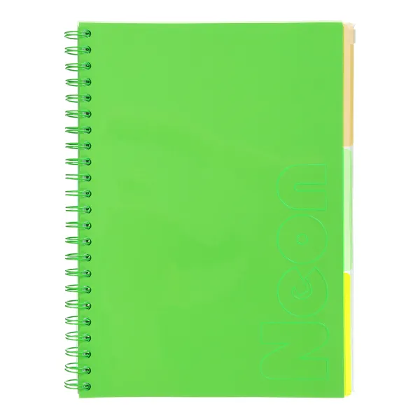 Тетрадь на пружине NEON, А4, 120 л, клетка, 3 PVC разделители, PVC обложка, зеленый Buromax (BM.24349911-04)