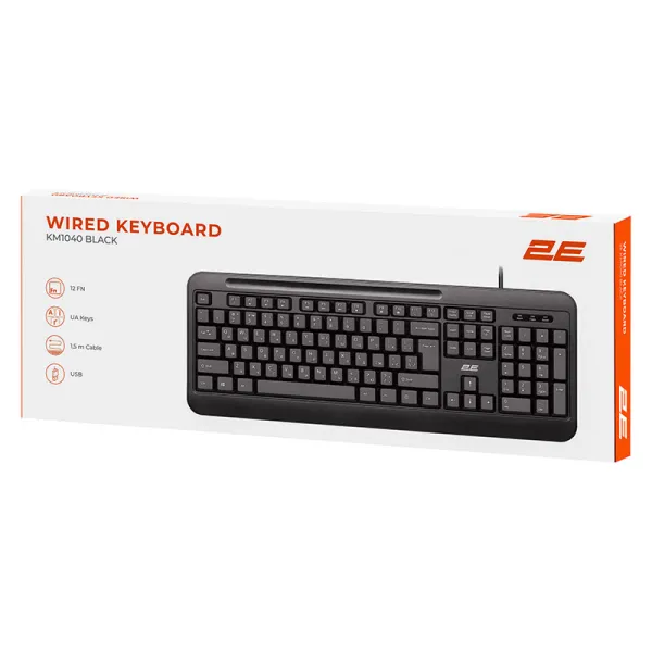 Клавіатура USB-A мембраная KM1040, EN/UK, чорна 2E (2E-KM1040UB_UA) - Фото 5