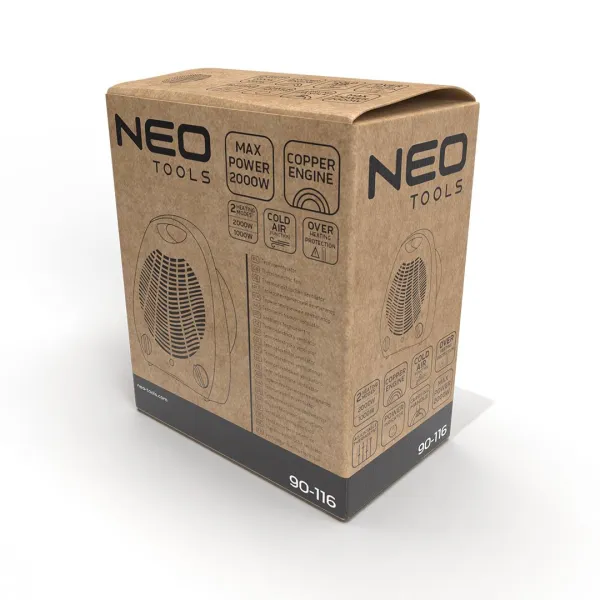 Тепловентилятор 25м2, 2000Вт, белый Neo Tools (90-116) - Фото 8
