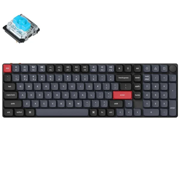 Клавиатура WL/BT/USB-A механическая, RGB, K17, Gateron MX 2.0 Blue, QMK, Hot-swap, чёрная Keychron (K17P-H2-UA) - Фото 1