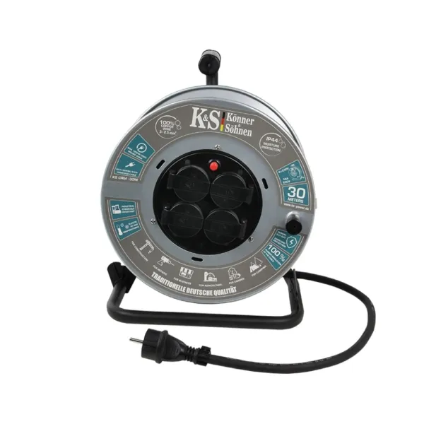 Удлинитель сетевой на катушке 4xТип F, 16A, 30м, чёрный Konner&Sohne (KSCRM-30M) - Фото 2