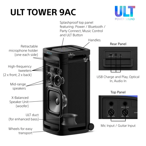 Система акустическая ULT Tower 9AC 2.0, BT 5.3, чёрная Sony (SRSULT900AC.AF1) - Фото 15