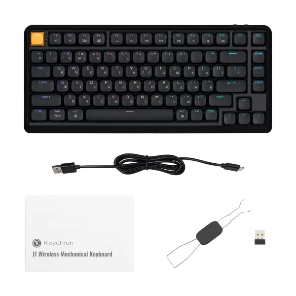 Клавиатура WL/BT/USB-A механическая, RGB, J1, K pro Banana, QMK, Hot-swap, EN/UKR, чёрная Keychron (J1-H4-UA) - Фото 1