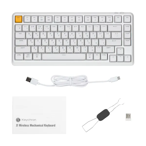 Клавиатура WL/BT/USB-A механическая, RGB, J1, K pro Red, QMK, Hot-swap, EN/UKR, белая Keychron (J1-Q1-UA) - Фото 1