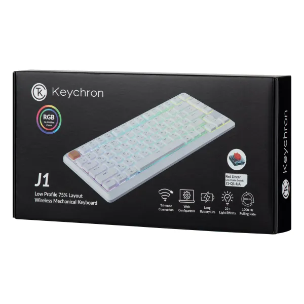 Клавиатура WL/BT/USB-A механическая, RGB, J1, K pro Red, QMK, Hot-swap, EN/UKR, белая Keychron (J1-Q1-UA) - Фото 11
