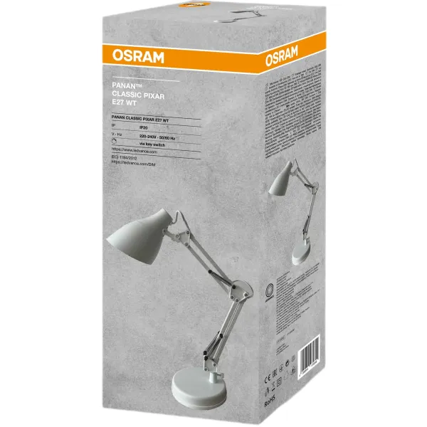 Лампа настольная E27, белая Classic Pixar Panan Osram (4099854475849) - Фото 1