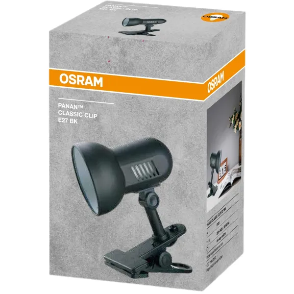 Лампа настольная E27, черная Classic Clip Panan Osram (4099854475917) - Фото 1