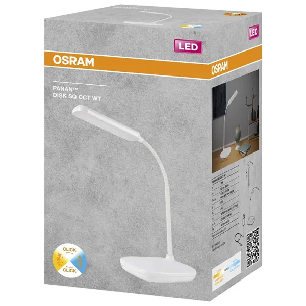 Лампа настольная 12 Вт, 3000К, 4000К, 6500К, белая Disk SQ Panan Osram (4099854475177) - Фото 1