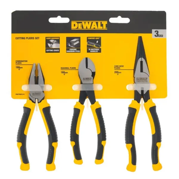 Набор LASER HARDENED плоскогубцы, длинногубцы, кусачки 3шт DeWALT (DWHT82813-0) - Фото 1