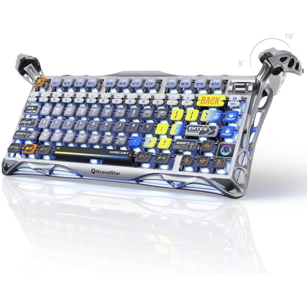Клавиатура BT/WL/USB механическая Mercury K1 Pro, GravaStar x Kailh Speedy Mint, Interstellar Silver GravaStar (GS_K1_PRO_S_CGRY) - Фото 13