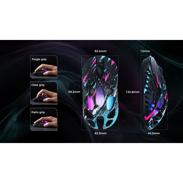 Мышь BT/WL/USB-A RGB, Mercury X Pro, 8K, Neon Graffiti GravaStar (GS_X_PRO_CG_BLK) - Фото 6