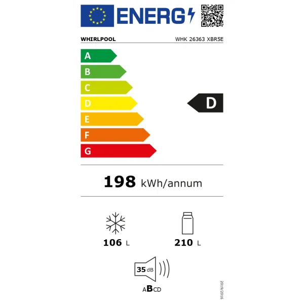 Холодильник 186.5x60х66.3, 210/104л, А++, NF, инв., серый Whirlpool (WHK26363XBR5E) - Фото 6