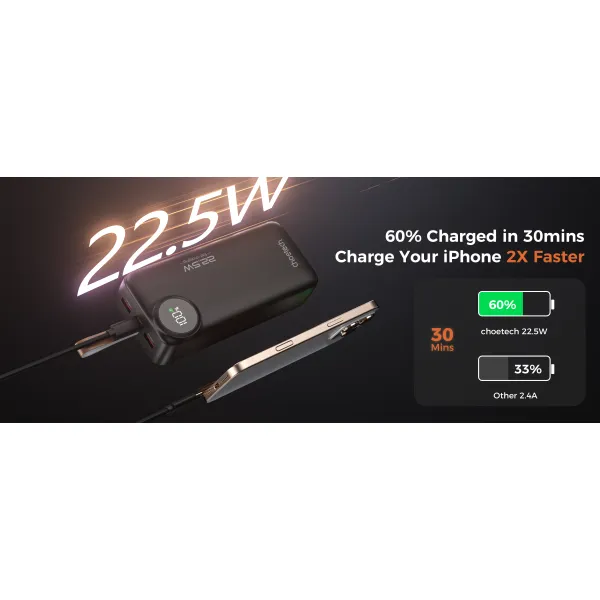 Акумулятор зовнішній Power Bank 30000mAh 22,5W Fast charging Choetech (B793) - Фото 1