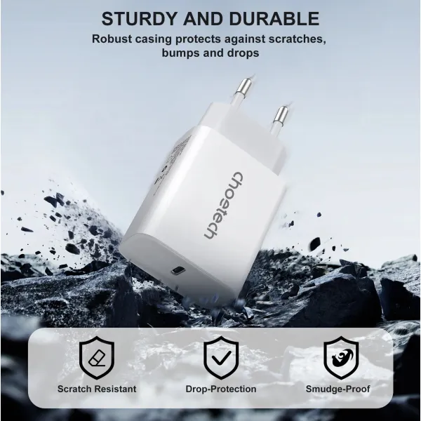 Устройство зарядное сетевое PD30W Type-C белое Choetech (PD3041-EU-WH) - Фото 3