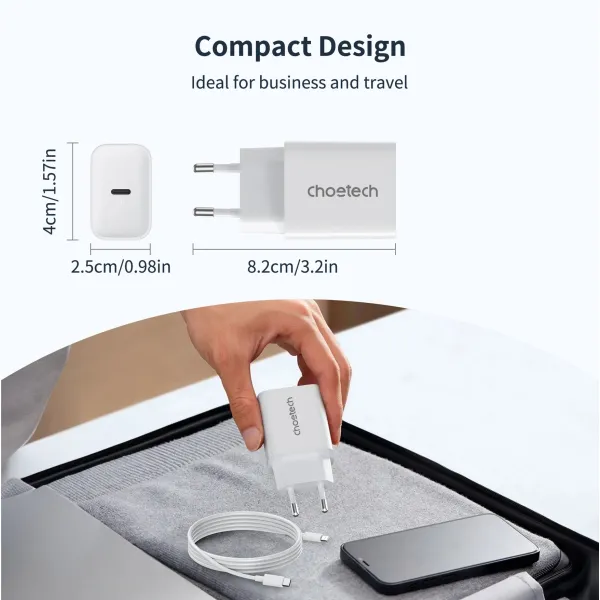 Устройство зарядное сетевое PD30W Type-C белое Choetech (PD3041-EU-WH) - Фото 6