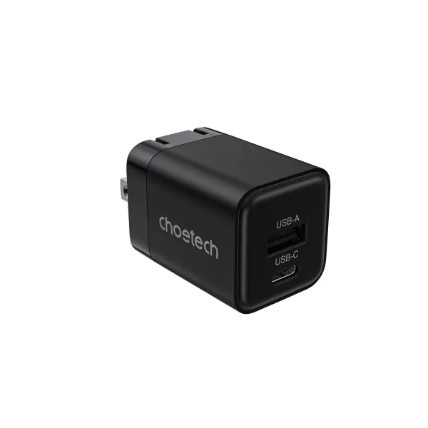 Устройство зарядное сетевое PD30W GAN NexGen, 2 порта - USB A и Type-C черное Choetech (PD5012-BK)