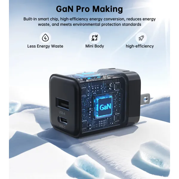 Устройство зарядное сетевое PD30W GAN NexGen, 2 порта - USB A и Type-C черное Choetech (PD5012-BK) - Фото 5