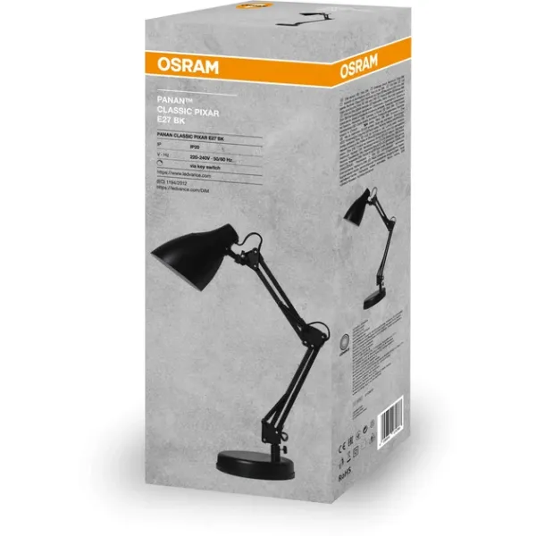 Лампа настольная Classic Pixar E27, чёрная Panan Osram (4099854475788) - Фото 1