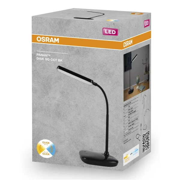 Лампа настольная Disk SQ 12Вт, 3000К, 4000К, 6500К, чёрная Panan Osram (4099854475153) - Фото 1
