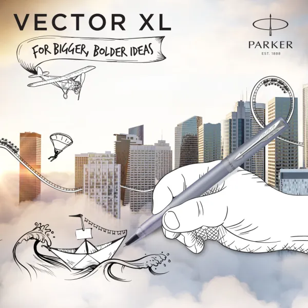Ручка-роллер Parker VECTOR 17 XL Metallic Silver Blue CT  RB (06 122) - Фото 2