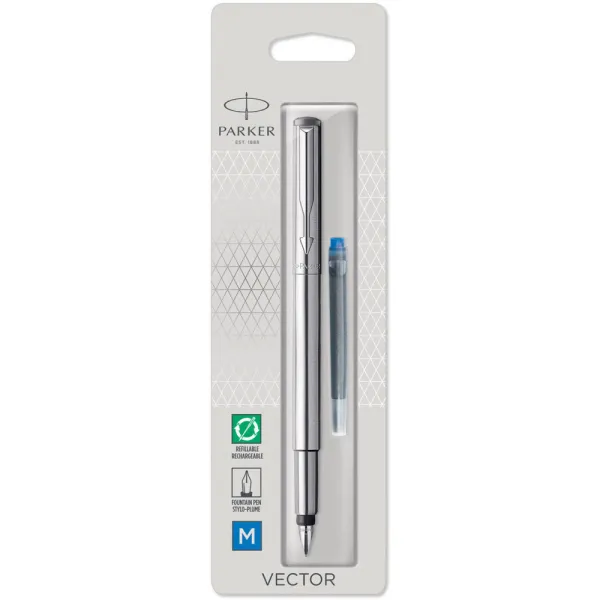 Ручка перьевая Parker VECTOR 17  Stainless Steel  FP M блистер (05 016) - Фото 1
