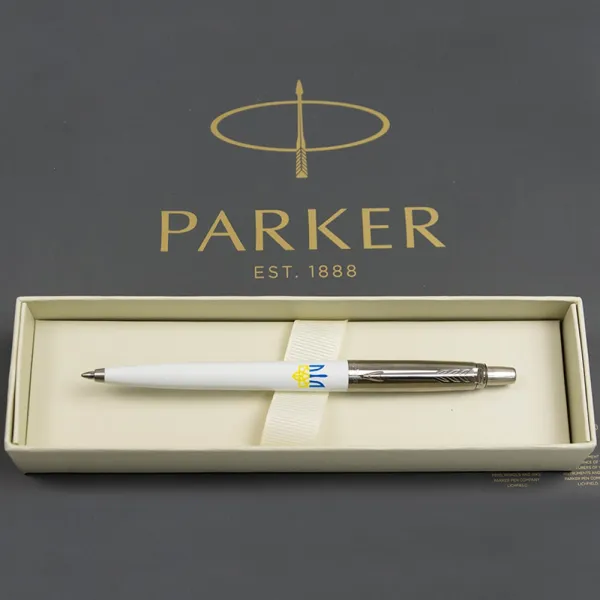 Ручка шариковая Parker JOTTER 17 Originals UKRAINE White CT BP Тризуб желто-синий (15032_T0017u) - Фото 5