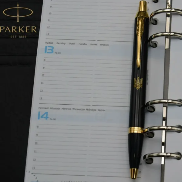 Ручка шариковая Parker IM 17 UKRAINE Black GT BP Тризуб прозрачный (22032_T010y) - Фото 3