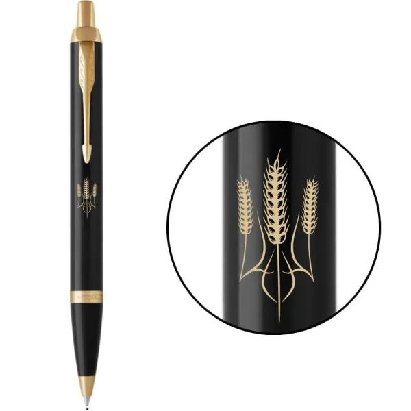 Ручка шариковая Parker IM 17 UKRAINE Black GT BP Тризуб из колосков (22032_T059y) - Фото 4