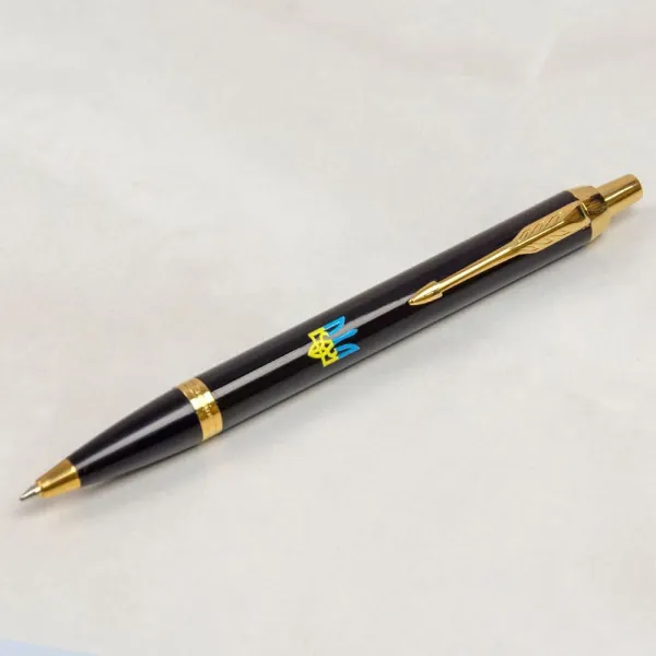 Ручка шариковая Parker IM 17 UKRAINE Black GT BP Тризуб желто-синий (22032_T0016u) - Фото 2