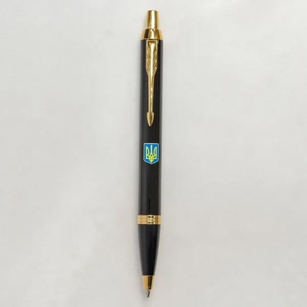 Ручка шариковая Parker IM 17 UKRAINE Black GT BP Герб Украины желто-синий (22032_T0076u) - Фото 1