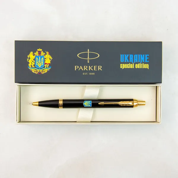 Ручка шариковая Parker IM 17 UKRAINE Black GT BP Герб Украины желто-синий (22032_T0076u) - Фото 3