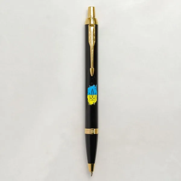 Ручка шариковая Parker IM 17 UKRAINE Black GT BP Тризуб фтгурнвй на фоне флага (22032_T1026u) - Фото 3