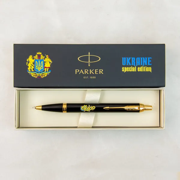 Ручка шариковая Parker IM 17 UKRAINE Black GT BP Цветы (22032_T1050u) - Фото 1