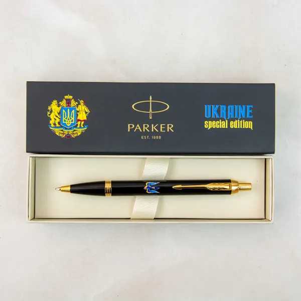 Ручка шариковая Parker IM 17 UKRAINE Black GT BP Тризуб-Ласточка (22032_T1230u) - Фото 1