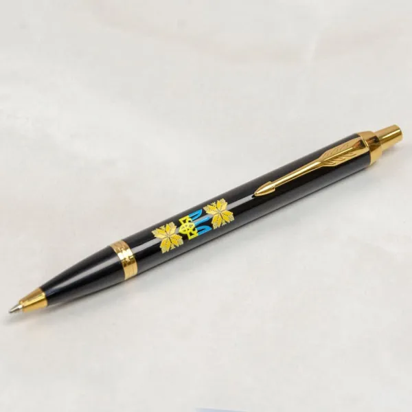 Ручка шариковая Parker IM 17 UKRAINE Black GT BP Тризуб с желтым орнаментом (22032_T1366u) - Фото 2