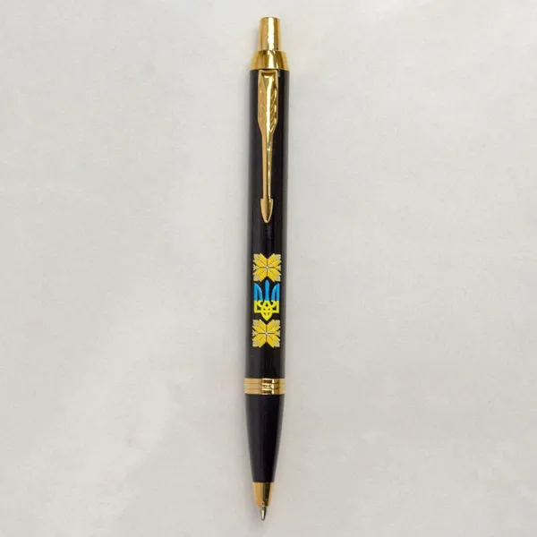 Ручка шариковая Parker IM 17 UKRAINE Black GT BP Тризуб с желтым орнаментом (22032_T1366u) - Фото 3