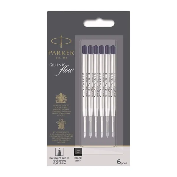 Стержень шариковый Parker QuinkFlow черный F 0,8 блистер 6 шт (10 231BK6)