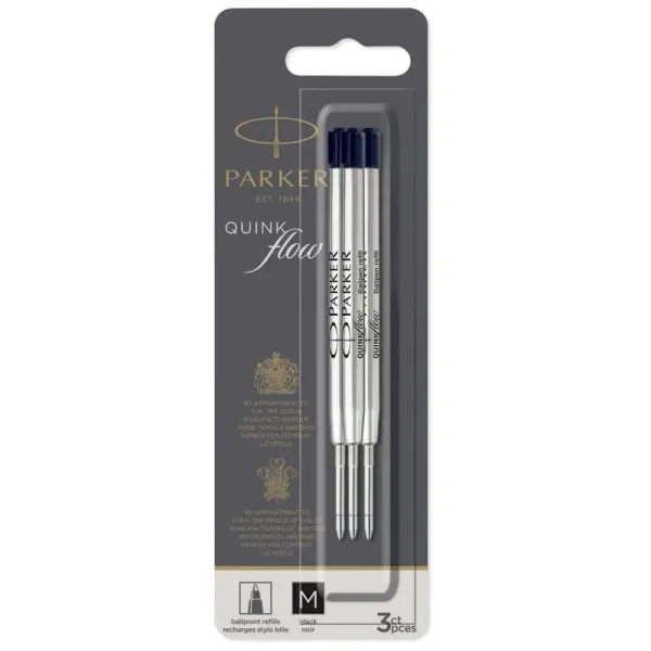Стержень шариковый Parker QuinkFlow черный M 1,0 блистер 3 шт (10 232BK3)